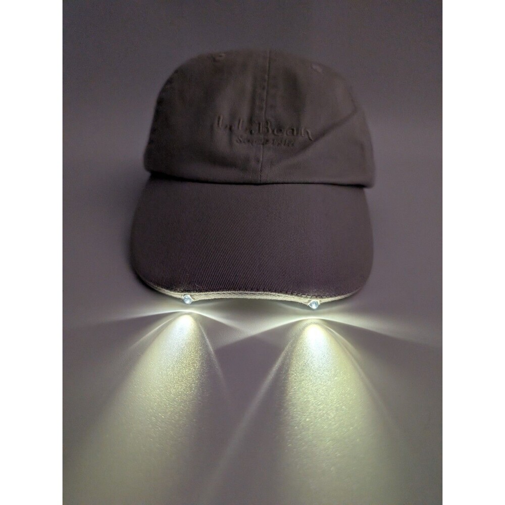 L.L. Bean Pathfinder Lighted Led 100% Cotton Hat Khaki Adjustable Headlamp Hat